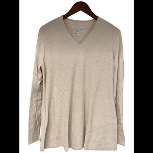 Isaac Mizrahi Live! V-Neck Shaker Stitch Swing Sweater Heather Beige - Regular
